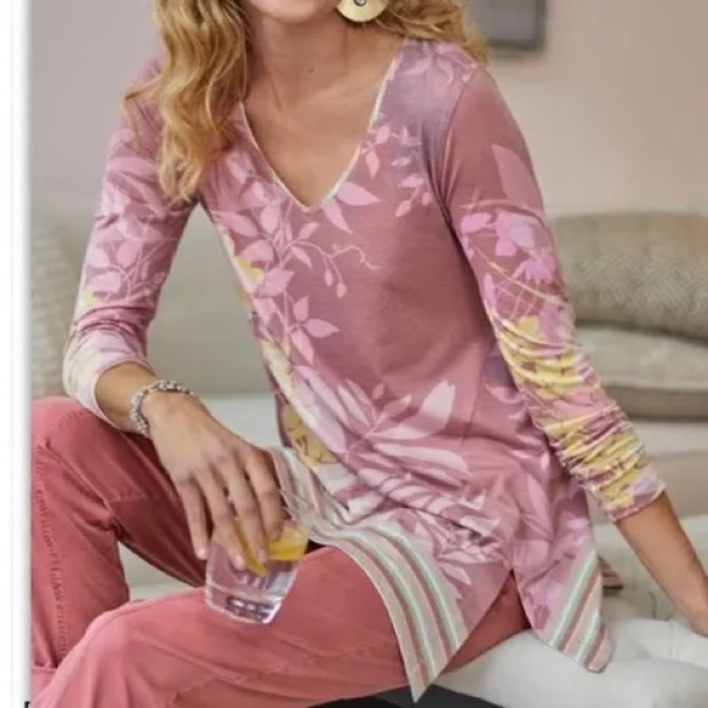 Soft Surroundings Adela Pink Floral Tunic Top 2/$35
